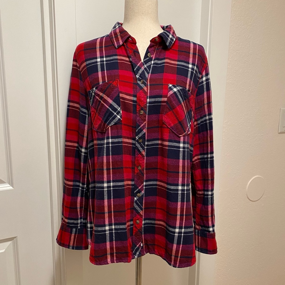 Merona Plaid Flannel Holiday Classic Thermal Red Purple Blue Cabincore Gorpcore